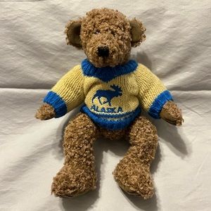 Vintage Alaska Teddy Bear Small 9” Plush Wearing Sweater Jointed Legs Anchorage